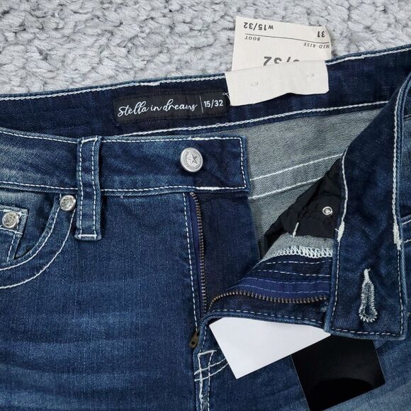 Stella in Dreams Mid Rise Boot Jeans Bootcut Sequin Bull Oxen Size 15 32 Blue - Picture 6 of 11